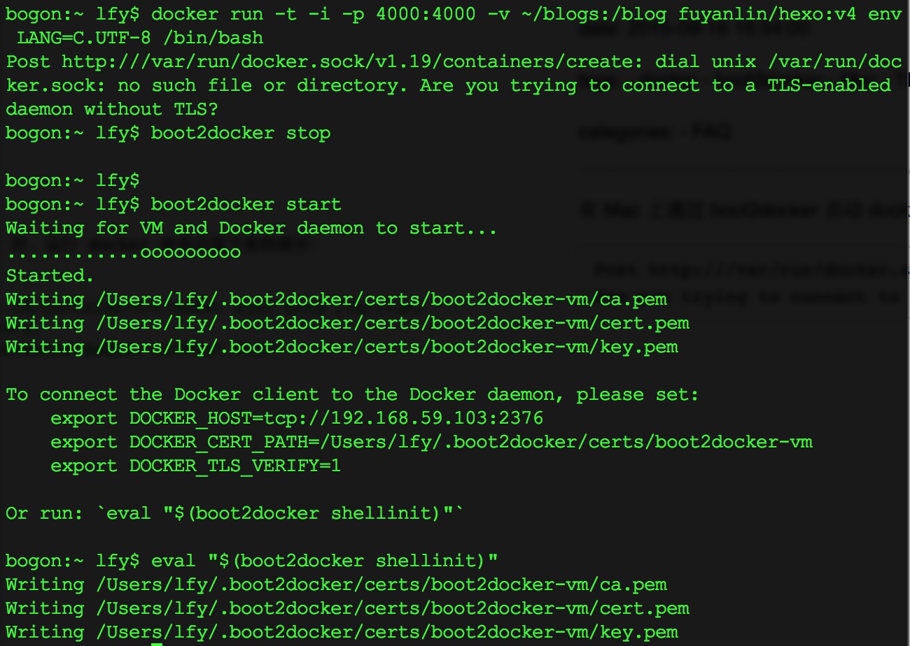 在 Mac 上通过 boot2docker 启动 docker 时异常